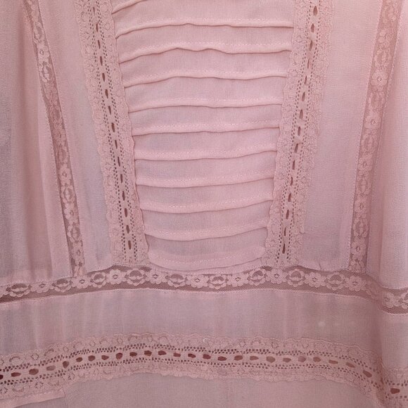 Asos High neck maxi sheer tiered lace boho style peach colour size 8 - Picture 3 of 6